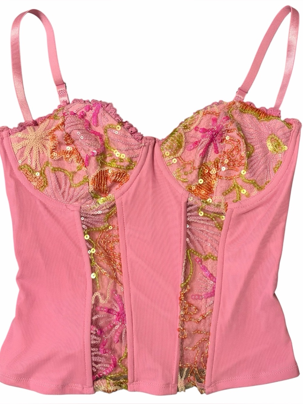 Edikted Medium Pink Inka Sequin Beaded Floral Underwire Top